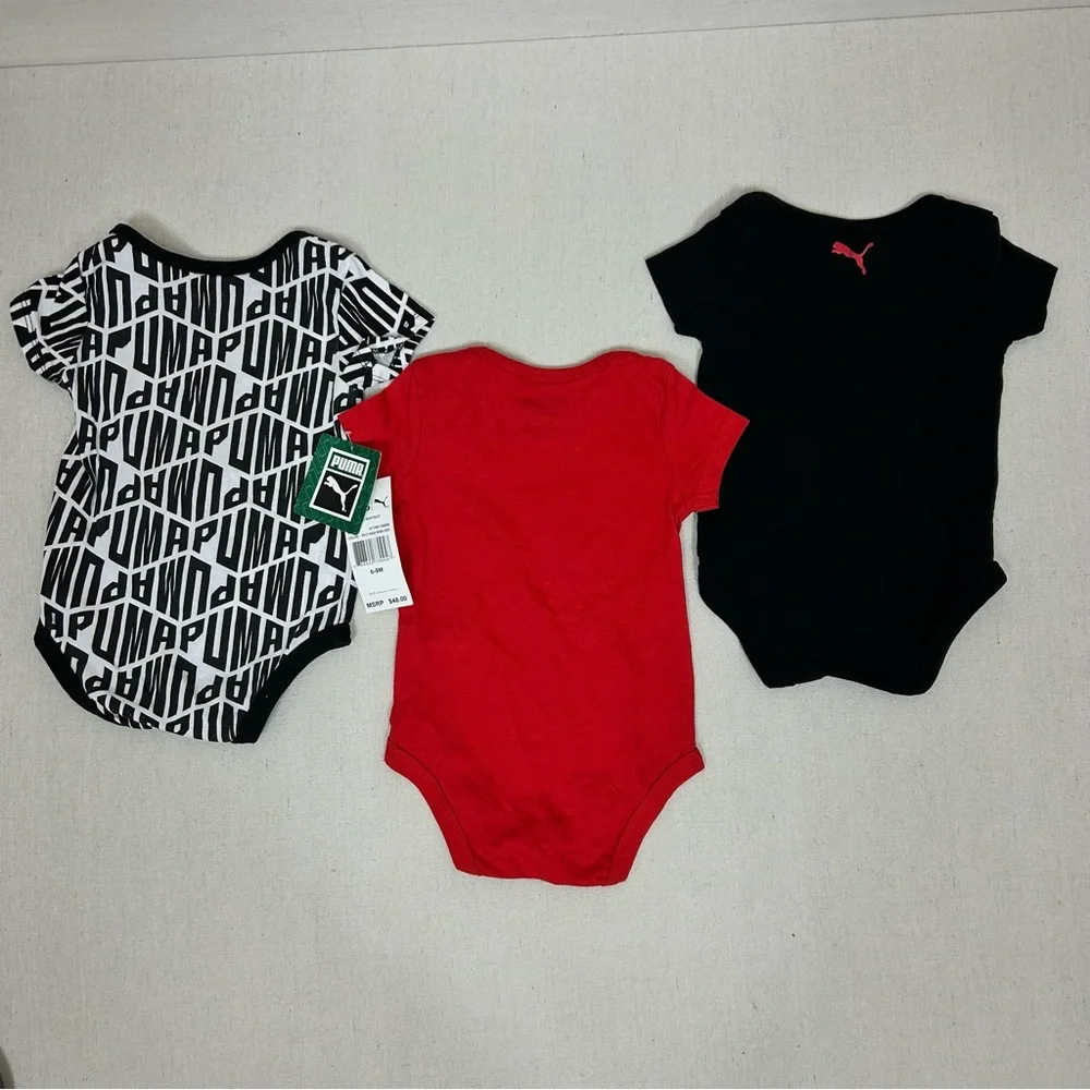 Puma Baby Bodysuit Trio - Black, Red, White Size 6-9M